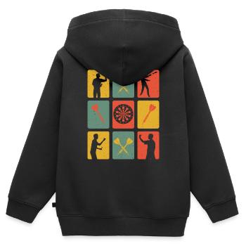 Fléchettes Rétro - Sweat Premium à capuche zippé enfant bio - noir - Dos - AI Model Kid Male (0cm)