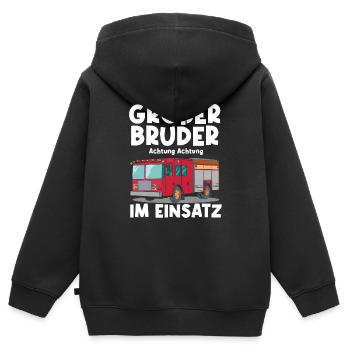Großer Bruder Achtung Achtung im Einsatz Feuerwehr - Kinder Premium Organic Zip Hoodie - Schwarz - Hinten - AI Model Kid Male (0cm)