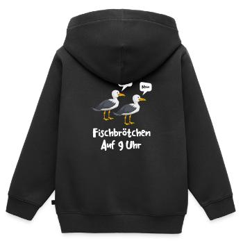 Moin Fischbrötchen auf 9 Uhr Möwe Plattdeutsch - Kinder Premium Organic Zip Hoodie - Schwarz - Hinten - AI Model Kid Male (0cm)