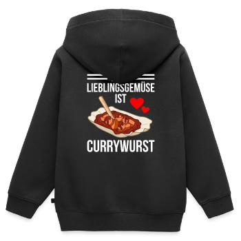 Saucisses de curry - Sweat Premium à capuche zippé enfant bio - noir - Dos - AI Model Kid Male (0cm)