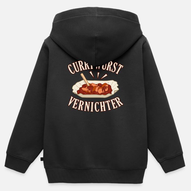 Saucisses de curry - Sweat Premium à capuche zippé enfant bio - noir