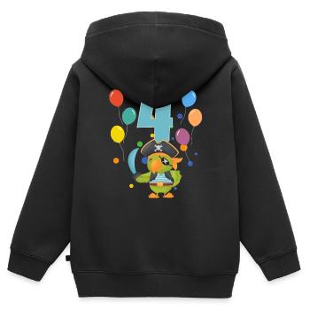 4 anniversaire anniversaire d’enfant 4 ans perroquet - Sweat Premium à capuche zippé enfant bio - noir - Dos - AI Model Kid Male (0cm)