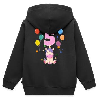 5 anniversaire anniversaire d’enfant 5 ans Licorne - Sweat Premium à capuche zippé enfant bio - noir - Dos - AI Model Kid Male (0cm)