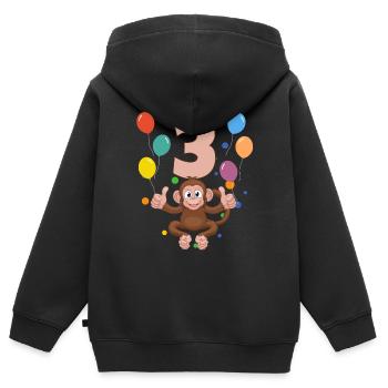 3e anniversaire anniversaire d’enfant 3 ans singe - Sweat Premium à capuche zippé enfant bio - noir - Dos - AI Model Kid Male (0cm)