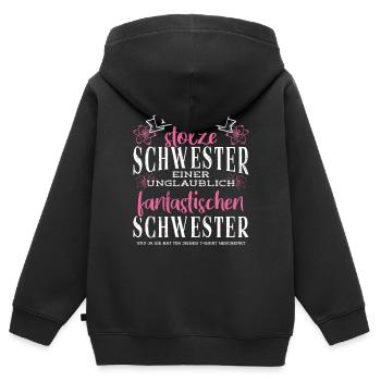 Geburtstag Geschenk Ich bin Stolze Schwester Schwe - Kinder Premium Organic Zip Hoodie - Schwarz - Hinten - AI Model Kid Male (0cm)