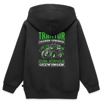 Zum Traktor fahren geboren zur Schule gezwungen - Kinder Premium Organic Zip Hoodie - Schwarz - Hinten - AI Model Kid Male (0cm)