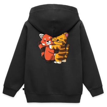 panda rouge tigre chaton mignon animaux - Sweat Premium à capuche zippé enfant bio - noir - Dos - AI Model Kid Male (0cm)