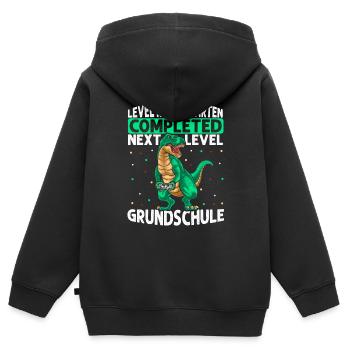 T Rex Kindergarten Level Complete - Next Level Gru - Kinder Premium Organic Zip Hoodie - Schwarz - Hinten - AI Model Kid Male (0cm)