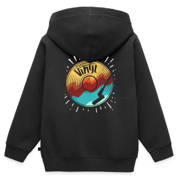Vintage Vinyl Platte Musik Vinyls LP Platte - Kinder Premium Organic Zip Hoodie - Schwarz - Hinten - AI Model Kid Male (0cm)