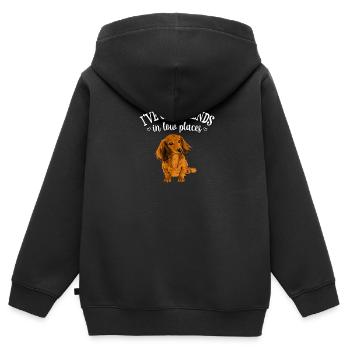 Langhaardackel - Kinder Premium Organic Zip Hoodie - Schwarz - Hinten - AI Model Kid Male (0cm)