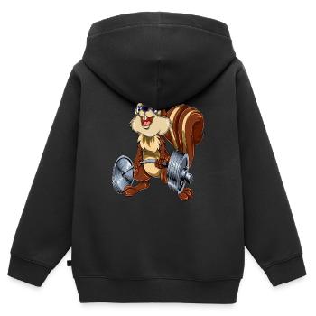 Eichhörnchen Deadlift - Kinder Premium Organic Zip Hoodie - Schwarz - Hinten - AI Model Kid Male (0cm)
