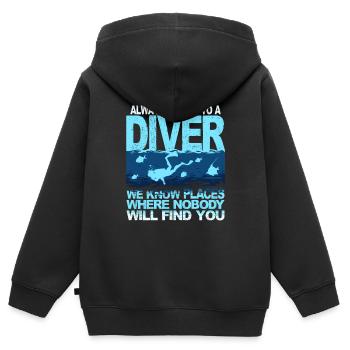 Lustige Taucher Sprüche Tiefsee Schnorcheln - Kinder Premium Organic Zip Hoodie - Schwarz - Hinten - AI Model Kid Male (0cm)