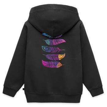 Plume amérindienne colorée indigène - Sweat Premium à capuche zippé enfant bio - noir - Dos - AI Model Kid Male (0cm)