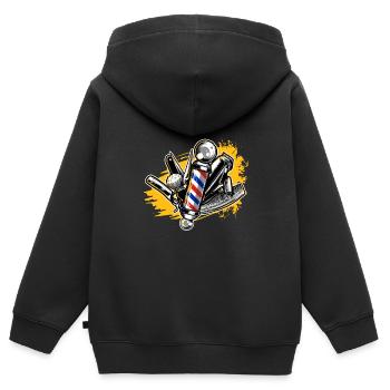 Accessoires de coiffeur Barber Barbershop Coupe de cheveux - Sweat Premium à capuche zippé enfant bio - noir - Dos - AI Model Kid Male (0cm)