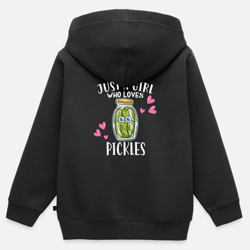 Juste une fille qui aime les cornichons Concombre Salade de concombre - Sweat Premium à capuche zippé enfant bio - noir