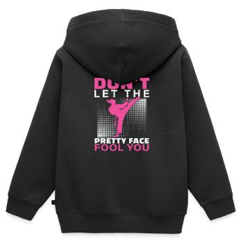 Don't Let The Pretty Face Fool You Drôle Karaté - Sweat Premium à capuche zippé enfant bio - noir - Dos - AI Model Kid Male (0cm)