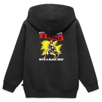 Never Underestimate A Woman Black Belter Karaté - Sweat Premium à capuche zippé enfant bio - noir - Dos - AI Model Kid Male (0cm)