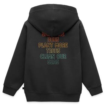 Save The Bees Plant More Trees Clean Seas - Kids Premium Organic Zip-up Hoodie - black - Back - AI Model Kid Male (0cm)