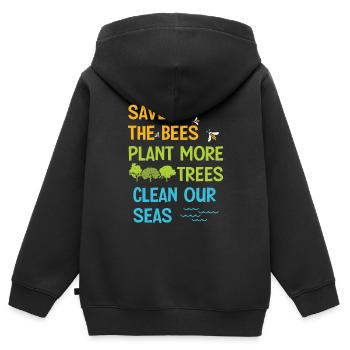 Save The Bees Plant More Trees Clean Seas - Kids Premium Organic Zip-up Hoodie - black - Back - AI Model Kid Male (0cm)