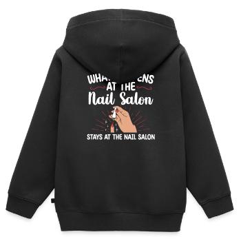 What Happens at the Salon Stays There Beauty - Kids Premium Organic Zip-up Hoodie - black - Back - AI Model Kid Male (0cm)