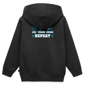 Aim Throw Swear Repeat Couteau à lancer Kunai - Sweat Premium à capuche zippé enfant bio - noir - Dos - AI Model Kid Male (0cm)