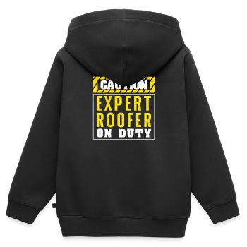 Caution Funny Roofing Construction For A Roof - Kids Premium Organic Zip-up Hoodie - black - Back - AI Model Kid Male (0cm)
