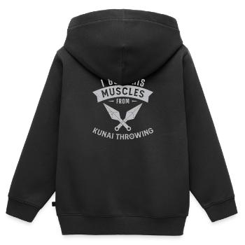 I Got This Muscles From Kunai Wurfmesser - Kinder Premium Organic Zip Hoodie - Schwarz - Hinten - AI Model Kid Male (0cm)
