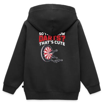 Also du wirfst Darts Das ist niedliches lustiges - Kinder Premium Organic Zip Hoodie - Schwarz - Hinten - AI Model Kid Male (0cm)