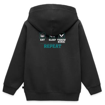 Eat Sleep Throw Repeat Funny Knife Kunai Throw - Kinder Premium Organic Zip Hoodie - Schwarz - Hinten - AI Model Kid Male (0cm)