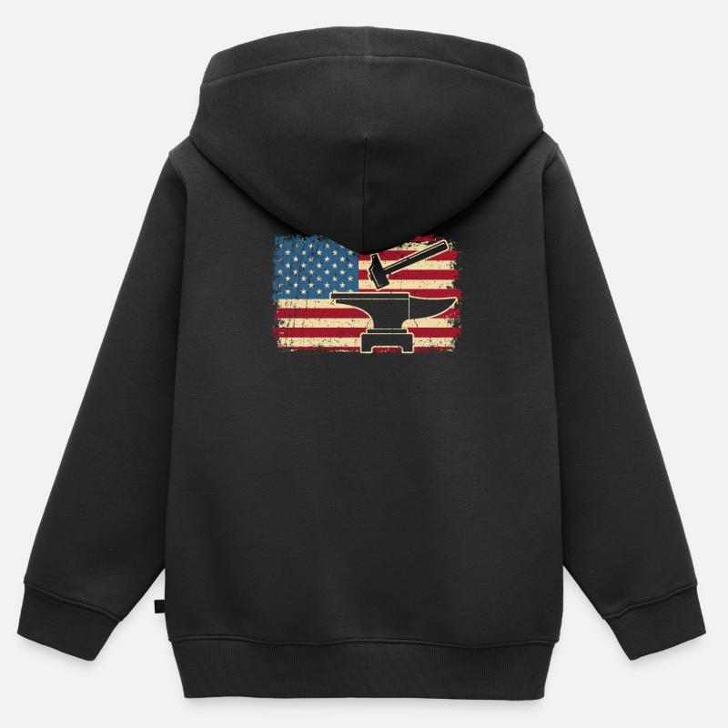 USA Patriotic America Artisan Forgeron - Sweat Premium à capuche zippé enfant bio - noir