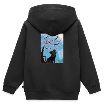 Katzenliebhaber Kirschblüte Japan Kirschbaum - Kinder Premium Organic Zip Hoodie - Schwarz - Hinten - AI Model Kid Male (0cm)