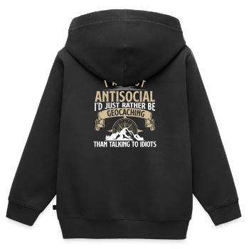 Ich bin nicht antisozial Lustiger - Kinder Premium Organic Zip Hoodie - Schwarz - Hinten - AI Model Kid Male (0cm)