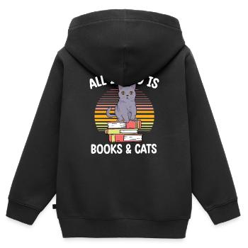 All I Need Is Books And Cats Reader, lustige - Kinder Premium Organic Zip Hoodie - Schwarz - Hinten - AI Model Kid Male (0cm)