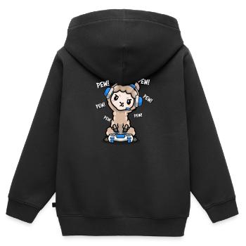 Lama - Kinder Premium Organic Zip Hoodie - Schwarz - Hinten - AI Model Kid Male (0cm)