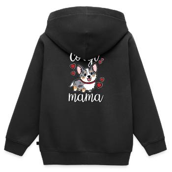 Merle Corgi bleu - Sweat Premium à capuche zippé enfant bio - noir - Dos - AI Model Kid Male (0cm)
