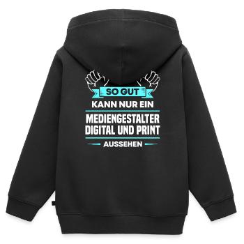 Mediengestalter Digital Print Design für Profis - Kinder Premium Organic Zip Hoodie - Schwarz - Hinten - AI Model Kid Male (0cm)