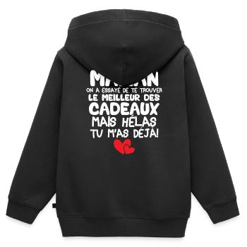 Maman on a essayé de te trouver le meilleur cadeau - Sweat Premium à capuche zippé enfant bio - noir - Dos - AI Model Kid Male (0cm)