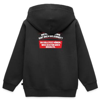 Meine Meinung Hat Dich Beleidigt Was Ich Für Mich - Kinder Premium Organic Zip Hoodie - Schwarz - Hinten - AI Model Kid Male (0cm)