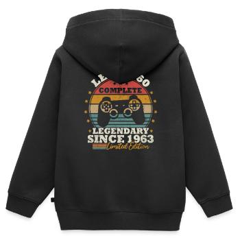 Level 60 freigeschaltet - Kinder Premium Organic Zip Hoodie - Schwarz - Hinten - AI Model Kid Male (0cm)