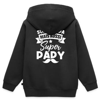 Super papa mais aussi super papy - Sweat Premium à capuche zippé enfant bio - noir - Dos - AI Model Kid Male (0cm)