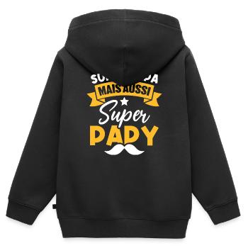 Super papa mais aussi super papy - Sweat Premium à capuche zippé enfant bio - noir - Dos - AI Model Kid Male (0cm)