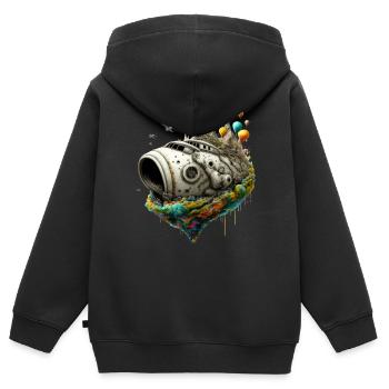 Micro World - Schiff - Kinder Premium Organic Zip Hoodie - Schwarz - Hinten - AI Model Kid Male (0cm)