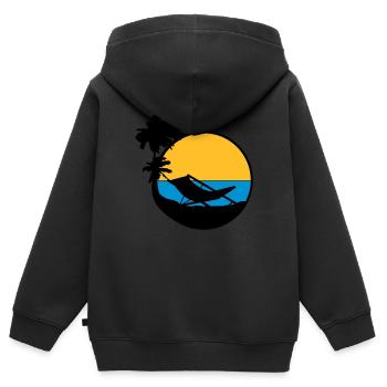 palmen sonne silhouette liegestuhl strandstuhl url - Kinder Premium Organic Zip Hoodie - Schwarz - Hinten - AI Model Kid Male (0cm)