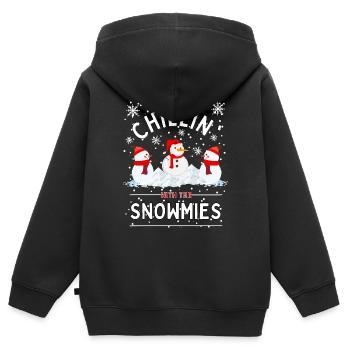 « Chillin With The Snowmmies » Bonhomme de neige d’hiver - Sweat Premium à capuche zippé enfant bio - noir - Dos - AI Model Kid Male (0cm)