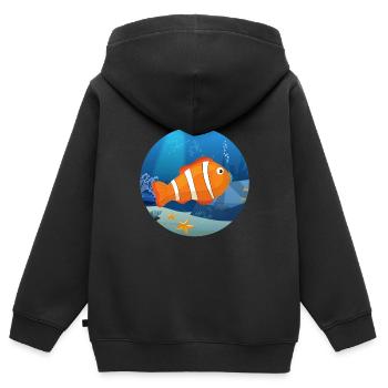 Poisson clown - Sweat Premium à capuche zippé enfant bio - noir - Dos - AI Model Kid Male (0cm)