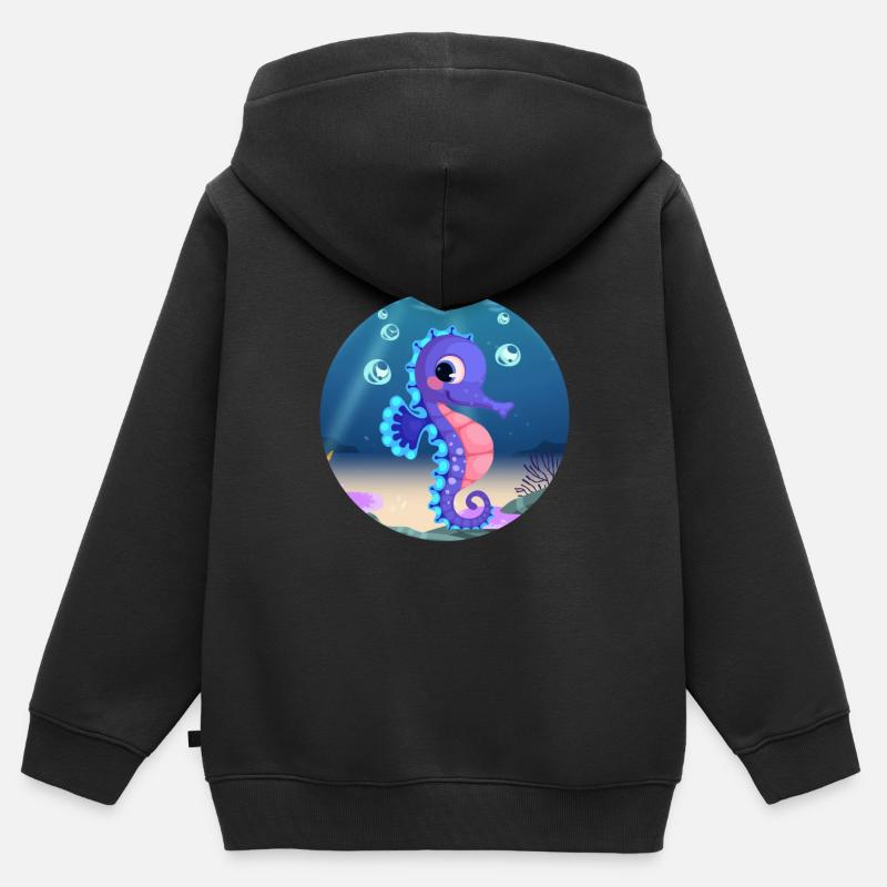 Hippocampe - Sweat Premium à capuche zippé enfant bio - noir