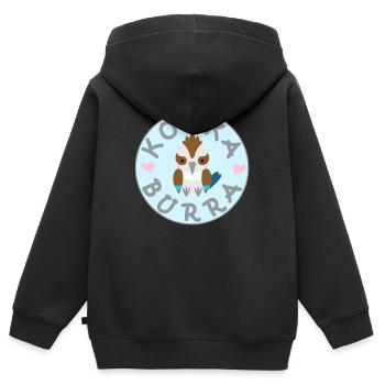 Kookaburra Australie Oiseau qui rit, Sweet Circle Hearts - Sweat Premium à capuche zippé enfant bio - noir - Dos - AI Model Kid Male (0cm)