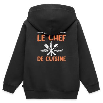 Ici C'est Moi Le Chef Cuisine Restaurant Cuisinier - Sweat Premium à capuche zippé enfant bio - noir - Dos - AI Model Kid Male (0cm)