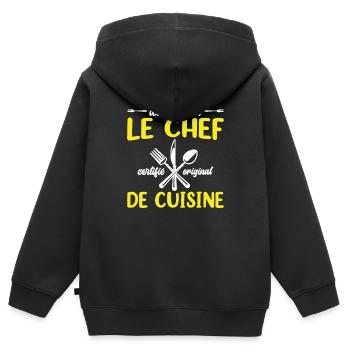 Ici C'est Moi Le Chef Cuisine Restaurant Cuisinier - Sweat Premium à capuche zippé enfant bio - noir - Dos - AI Model Kid Male (0cm)