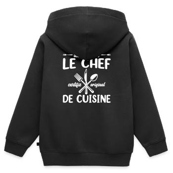 Ici C'est Moi Le Chef Cuisine Restaurant Cuisinier - Sweat Premium à capuche zippé enfant bio - noir - Dos - AI Model Kid Male (0cm)